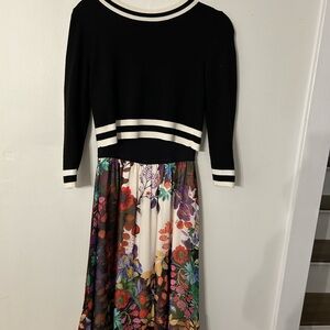 Anthropologie Dress by Mauve. Black and White Sweater with attached floral skirt